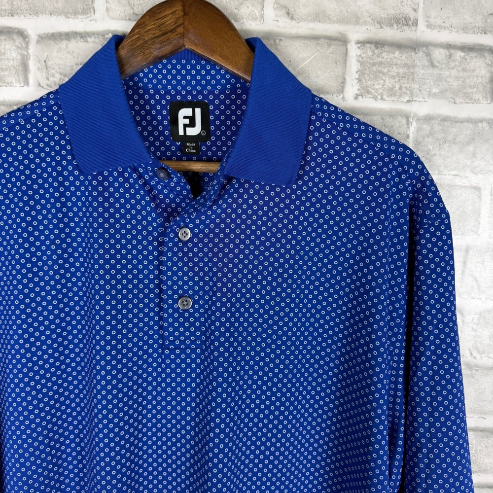 FootJoy Mens Royal Blue Geometric AOP Print Performance Golf Polo Shirt LARGE